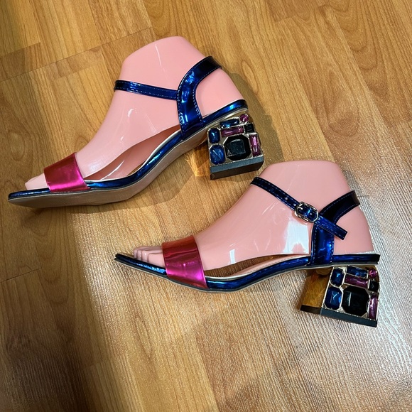 NWOT - Colour Block Rhinestone Decor Heeled sandals (US 6.5) - Picture 8 of 11